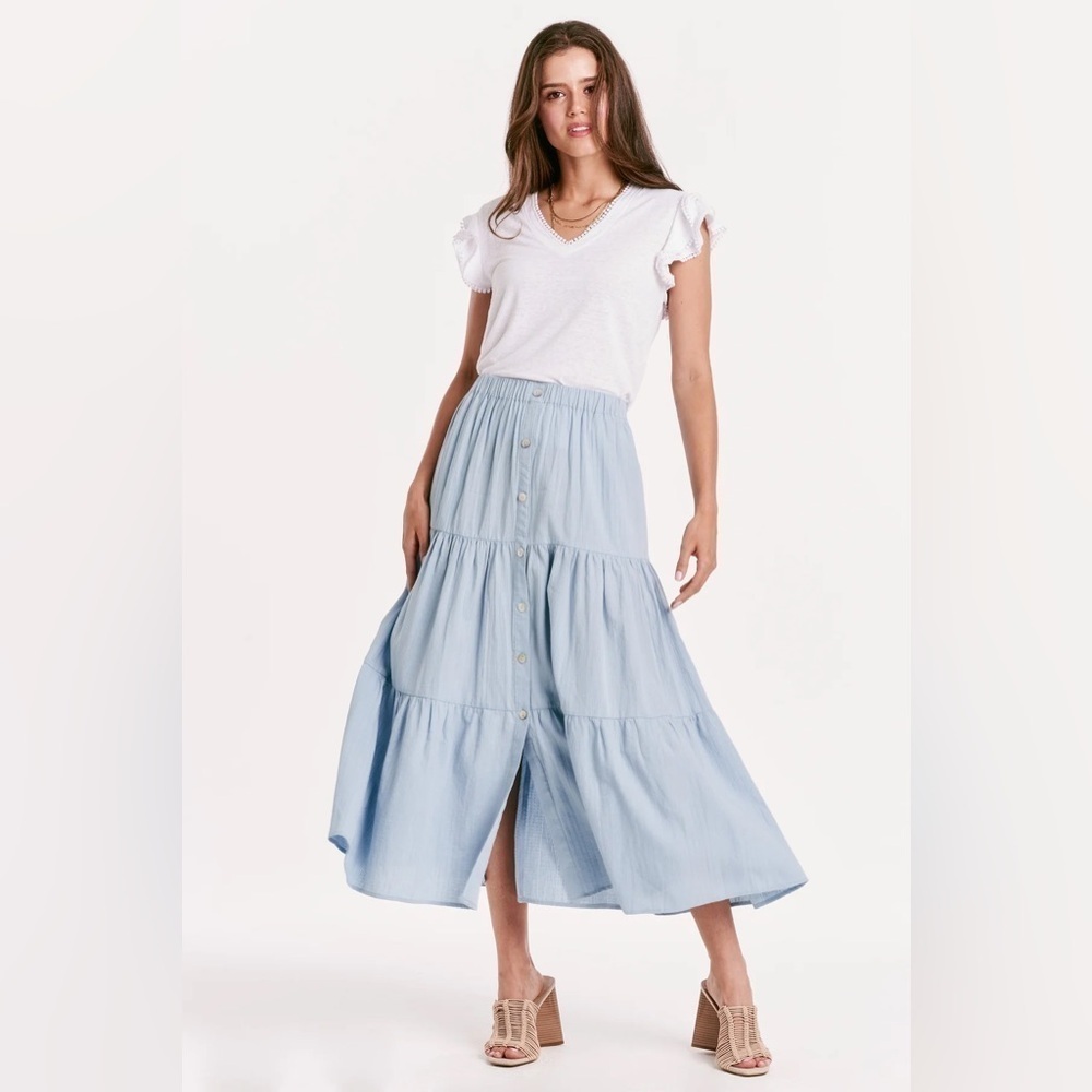 KEIRA TIERED MIDI SKIRT DUSTY BLUE by Another Love